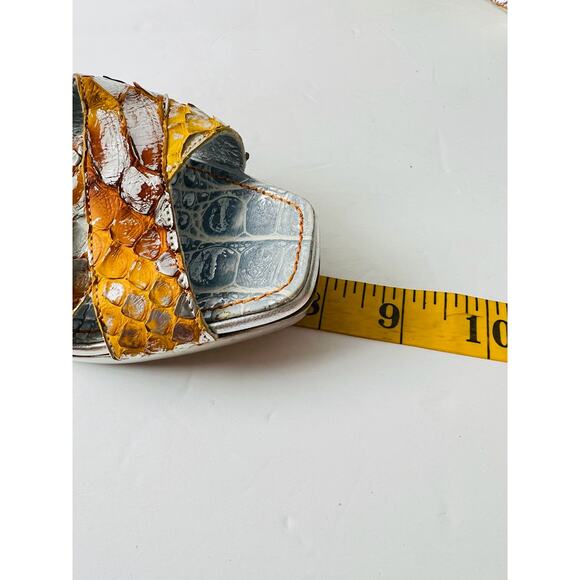 New Massimo Dogana Snake Leather Heel Sandals Size 9.5 US  Silver / Yellow Color - Picture 14 of 16